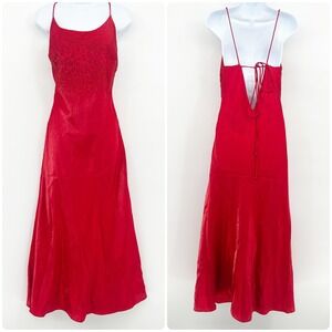 DOLLAR Womens Y2K Red Beaded Embellished Backless Prom Formal Gown Dress